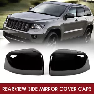 Gloss Black Rearview Side Mirror Cover Cap For Jeep Grand Cherokee Dodge Durango - Foto 1 di 10