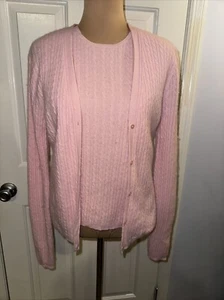 Ralph Lauren Cable Knit Tank Top Long sleeve Cardigan Sweater Set Vintage Large - Picture 1 of 11
