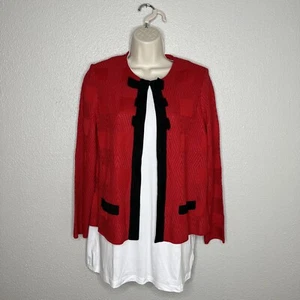 Ming Wang Red Knit Blazer Cardigan Medium Petite - Picture 1 of 9