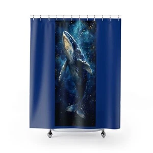 Whale Themed Shower Curtain, Ocean Decor, Bathroom Accessories, Nautical - Picture 1 of 6
