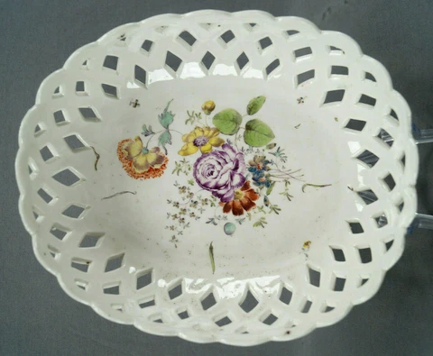 18th Century Hochst Hoescht Hand Painted Floral Reticulated Basket C. 1750-60s B Cover