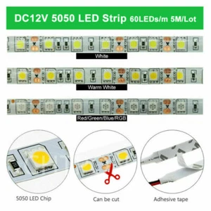 DC12V 5050 2835 RGB LED Strip Light Neon Ribbon Flexible LED Diode Tape 60LEDs/m - Picture 1 of 6