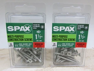2 PACK SPAX #8 x 1-1/2-in Zinc-Plated Multi-Material Interior Wood Screws 50 Pcs - Afbeelding 1 van 2