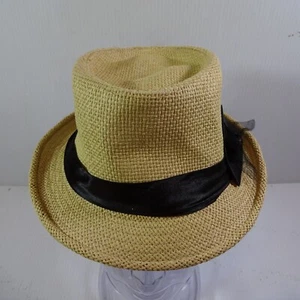 NYLA District Women's Tan Straw Hat small/medium black band - Picture 1 of 9