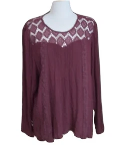 Damen Top 3X Burgunderrot Transparent Langarm Übergröße Spitze - Bild 1 von 9