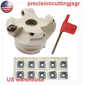 45° KM12 63-22-4T 63mm 4Flute Face Milling Cutter Tool + 10pcs SEKT1204 inserts - Picture 1 of 9