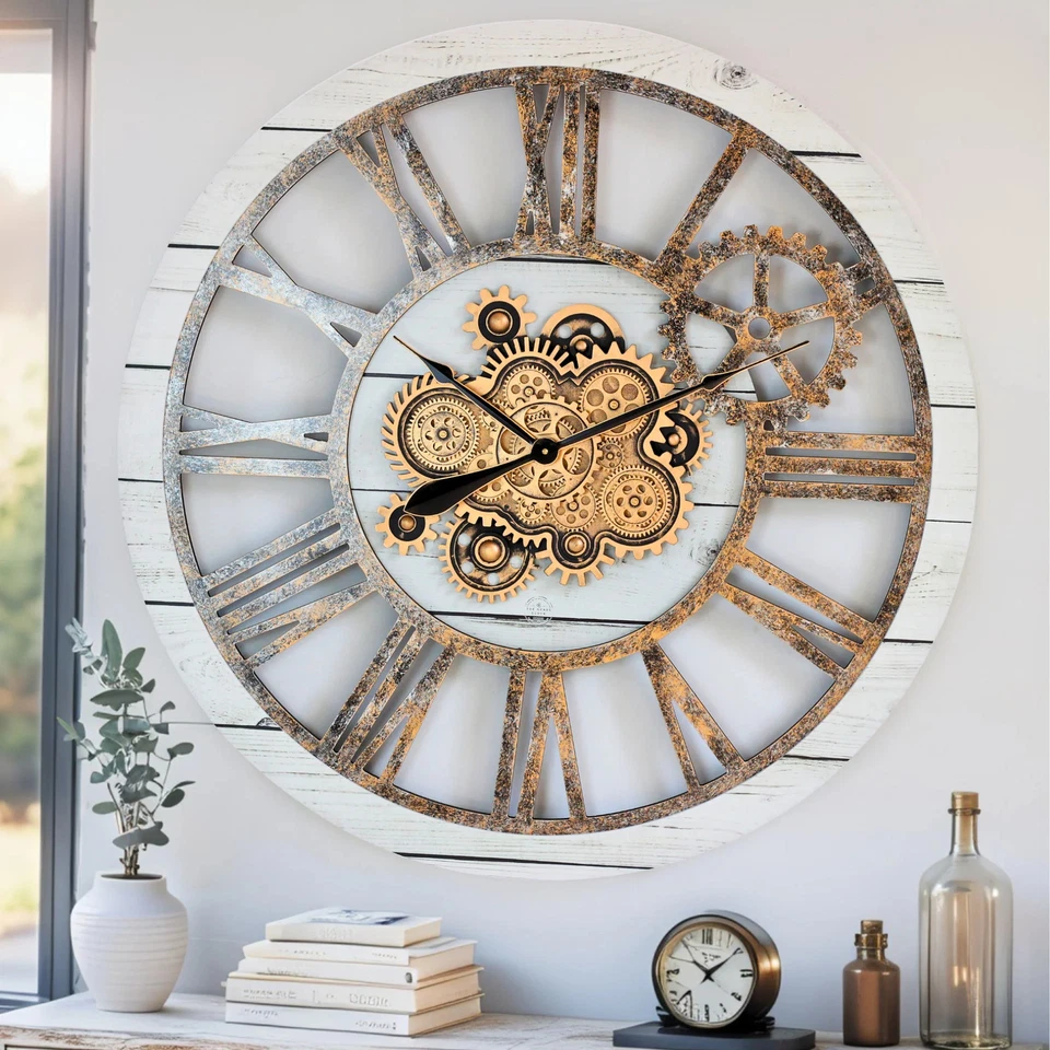 The Gears Clock AMERICA LINE WALL CLOCK ROUND 36 INCH WHITE FARMHOUSE - Image 1 of 4