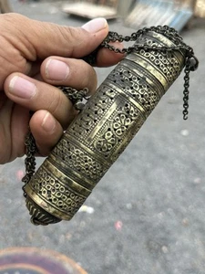 Antique Old Original Brass Hand Carved Mughal Tobacco Lime Box 1700’s - Picture 1 of 10