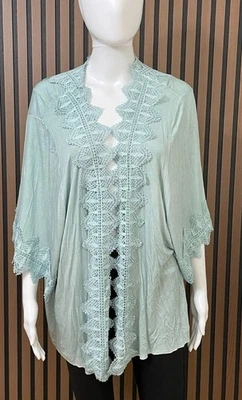 Cárdigan Kimono Top Boho Informal Capas Pol Para Mujer L Azul Encaje Borde Frente Abierto Foto 1 de 4