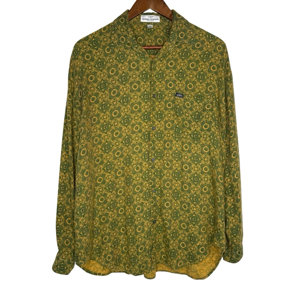 Vintage 80s Guess by Georges Marciano Rayon Shirt Made in Korea Green S/M Rare - Image 1 of 4