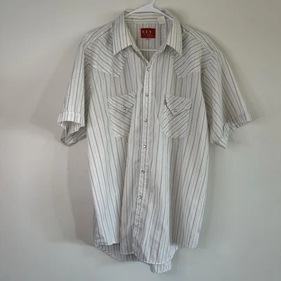 VTG Men’s Ely Plains XL White Stripe Short Sleeve Pearl Snap Shirt Western - Image 1 of 4