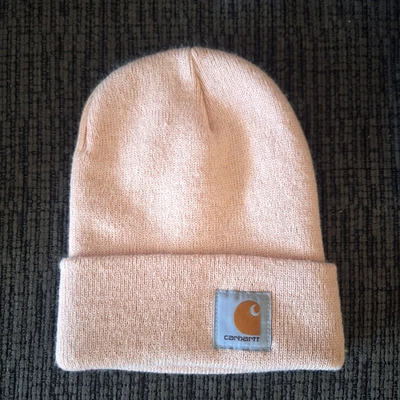 Carhartt Beanie Hat Womens OS Light Pink Logo Acrylic Hiking Winter Outdoors - Image 1 of 4