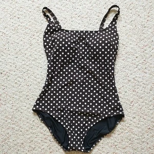 Gottex Swimsuit 14 Brown White Dot One Piece Build In Bra Padded Retro New - Picture 1 of 9