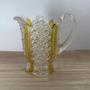 EAPG CREAMER PITCHER DAISY & BUTTON & STAINED PANEL ELLROSE AMBERETTE BY DUNCAN - Picture 1 of 9