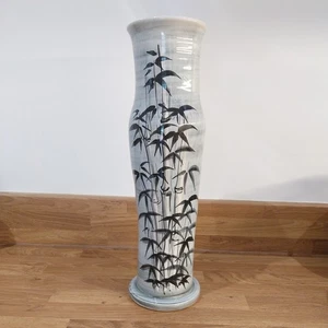 Large Jersey Pottery Vase Bamboo Design Studio Pottery 35.5cm Tall Grey / Black - Picture 1 of 20