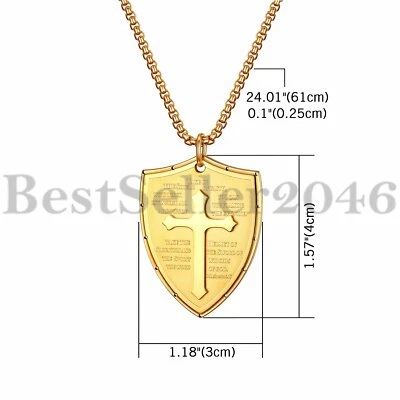 Men Shield Armor of God Ephesians 6:16-17 Faith Cross Necklace Pendant Chain 24" - Image 1 of 4