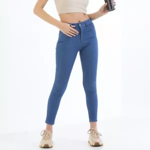 Womens Denim Skinny Blue Jeans Stretch Skinny Jeggings High Waist Pants - Picture 1 of 10