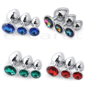 Anal Sex Toy Butt Plug Metal Jewel Colored Stainless S/M/L Set Dildo BDSM Gift - Picture 1 of 11