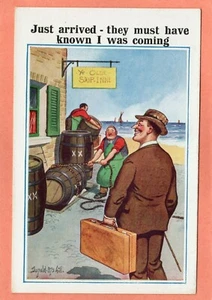 Donald McGill Comic Just arrived pc unused Milton 1265 AJ299 - Picture 1 of 2