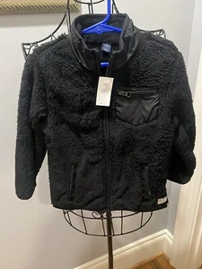 NEW GAP Girls Black Fleece Jacket Plush Zip Front Coat Size 4 - Picture 1 of 6