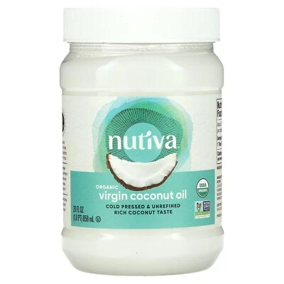 Aceite de coco orgánico Nutiva 29 fl oz, prensado en frío, sabor fresco (aceite de coco) Foto 1 de 2