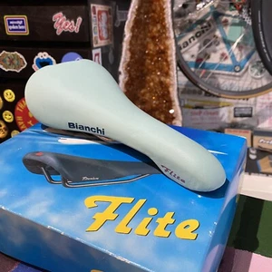 ULTRA RARE 1990's SELLE ITALIA FLITE TITANIUM BIANCHI CELESTE LEATHER SADDLE - Picture 1 of 17