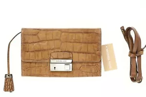 Michael Kors Gia Snake Leather Clutch Bag with Lock – Women's Brown 6x10x1.5" - Picture 1 of 3