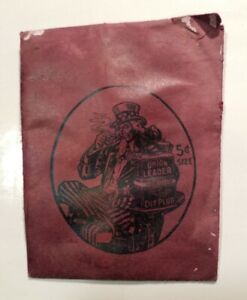 Rare Tobacciana! Antique Union Leader Cut Plug 5c Size Waxed Paper Pocket Pack