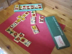 Vintage Good-Wood Playthings - 28 Wooden Picture-Match Dominoes in Original Box - Picture 1 of 13