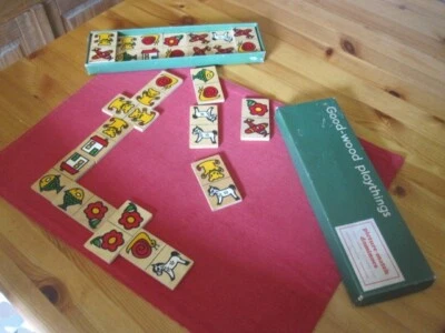 Vintage Good-Wood Playthings - 28 Wooden Picture-Match Dominoes in Original Box - Image 1 of 4