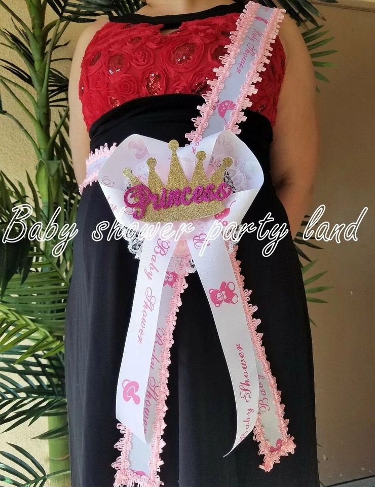 Mommy To Be Sash | It's a Girl Sash | Princess Crown | Pink Ribbon Corsage  - Image 1 of 1