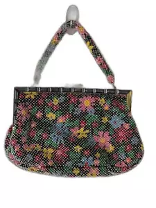Vintage Floral applied beads Handbag – Hong Kong Black & Multicolor Design - Picture 1 of 11