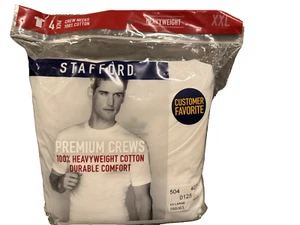 New Stafford 4-Pack Men's Heavyweight 100% Cotton Crew Neck White T-shirts XXL - Picture 1 of 4