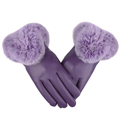 Women's Lambskin Leather Touch Screen Gloves With Fur Ladies Warm Winter Driving - Image 1 of 4