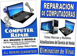Computer Repair in English & Spanish advertising poster signs 2 posters 24"x36" - Picture 1 of 4