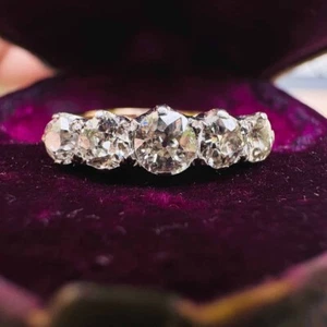 3Ct Round Cut Moissanite 14k Yellow Gold Plated 925 Five Stone Wedding Ring - Picture 1 of 5