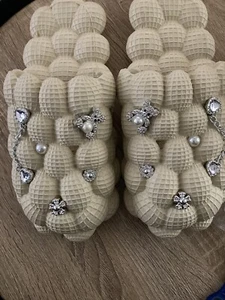 Biege Bubble Slides with shoe charms Massage Slippers Non-slip Soft Sizes 6-10 - Picture 1 of 6