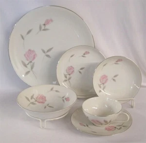 36 Piece Set Gambles Fine China Service For 6 Argent Rose Pattern - Picture 1 of 2