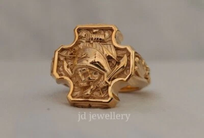 Pirate Silver Men Ring, Sterling Silver Pirate Men Ring with Lily in Cross Shape - Image 1 of 4