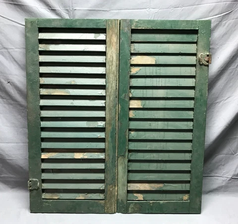 Pair Antique Small Window Wood Louvered Shabby Shutters 14x31 VTG Old 1675-22B Cover