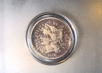 1865 Three Cent Nickel 3 Cents 3¢ Original Civil War Coin .03 III - Image 1 of 4