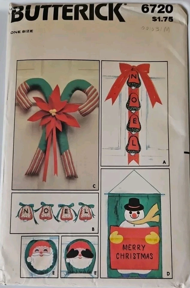 Vtg Butterick Christmas Wall Hangings Snowman Noel Candy Cane 6720 UNCUT - Image 1 of 2