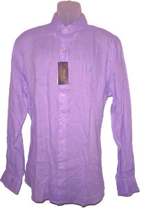 Polo Ralph Lauren langärmliges lila Leinenhemd für Herren Large neu mit Etikett $ 138 - Bild 1 von 4