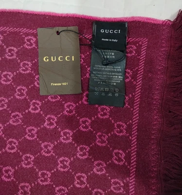 Gucci women's Scarf Shawl Stole Wool 100% made in Italy GG Logo Authentic - Image 1 of 4