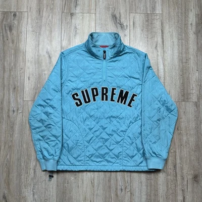 Supreme Arc Logo SS17 Quilted Half Zip Pullover Jacket Blue Mens Size M - Image 1 of 4
