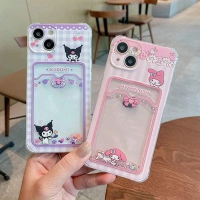 Funda de teléfono de silicona suave con ranura para tarjeta Kuromi Melody para iPhone Foto 1 de 4