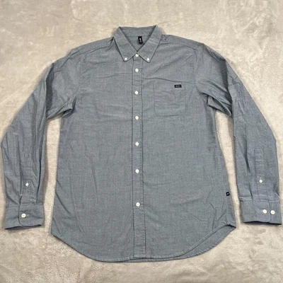 Camisa RVCA Para Hombre Grande Azul Gris Cambray Abotonada Manga Larga Tejida Informal Foto 1 de 4
