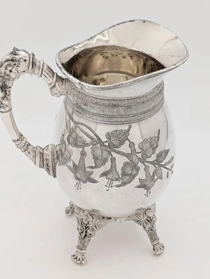 Victorian Meriden Britannia Silver Plate Aesthetic Repousse Floral Cream Pitcher - Image 1 of 4