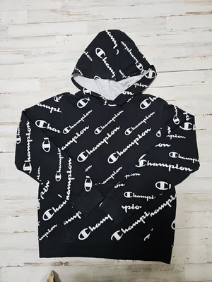 Sudadera con Capucha Champion Juvenil Talla XL - Negro Blanco Logo Patrón Gráfico Foto 1 de 4