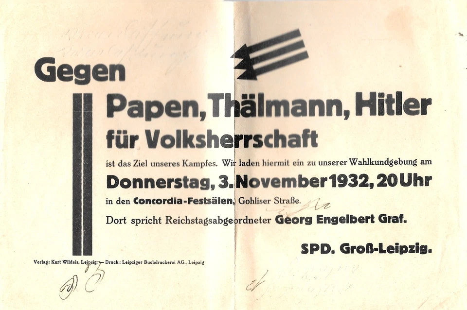 Segunda Guerra Mundial Tercer Reich alemán SPD folleto contra Hitler 1932 Foto 1 de 1